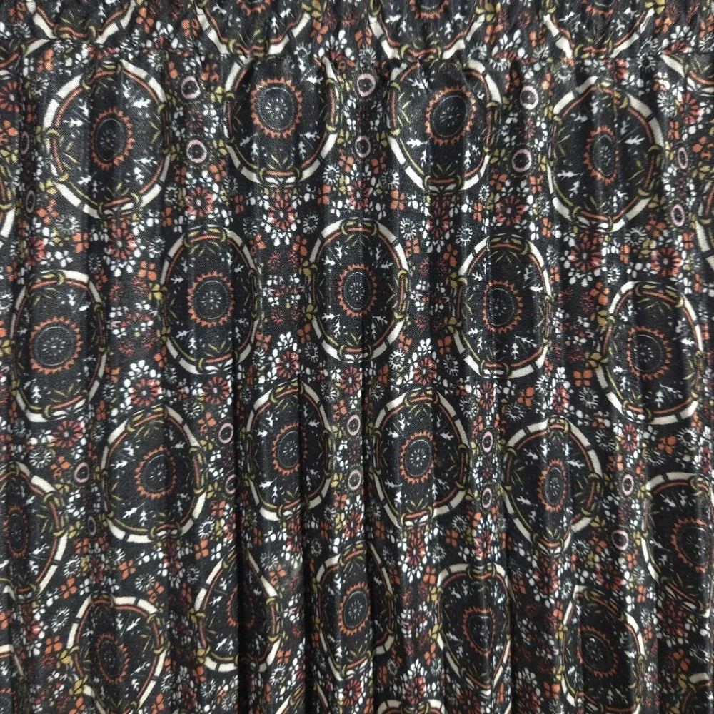 Max Studio Boho Pleated Midi Skirt Floral Medallion‎ Print Elastic Waist L
